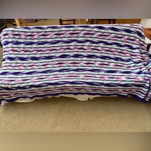 Vintage hand knit, crochet Multicolor Striped Knit Blanket